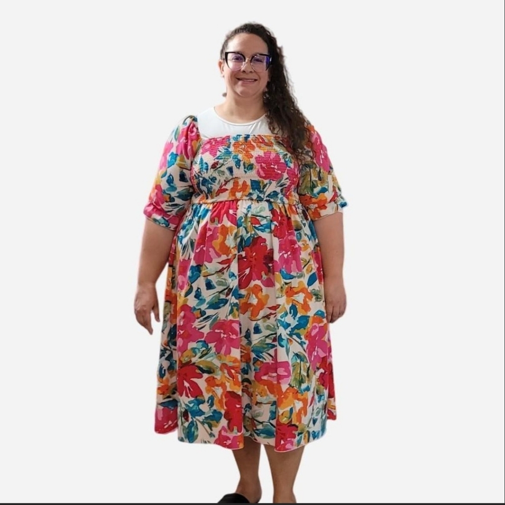 SHEIN Pink and Orange Puff Sleeve Sundress